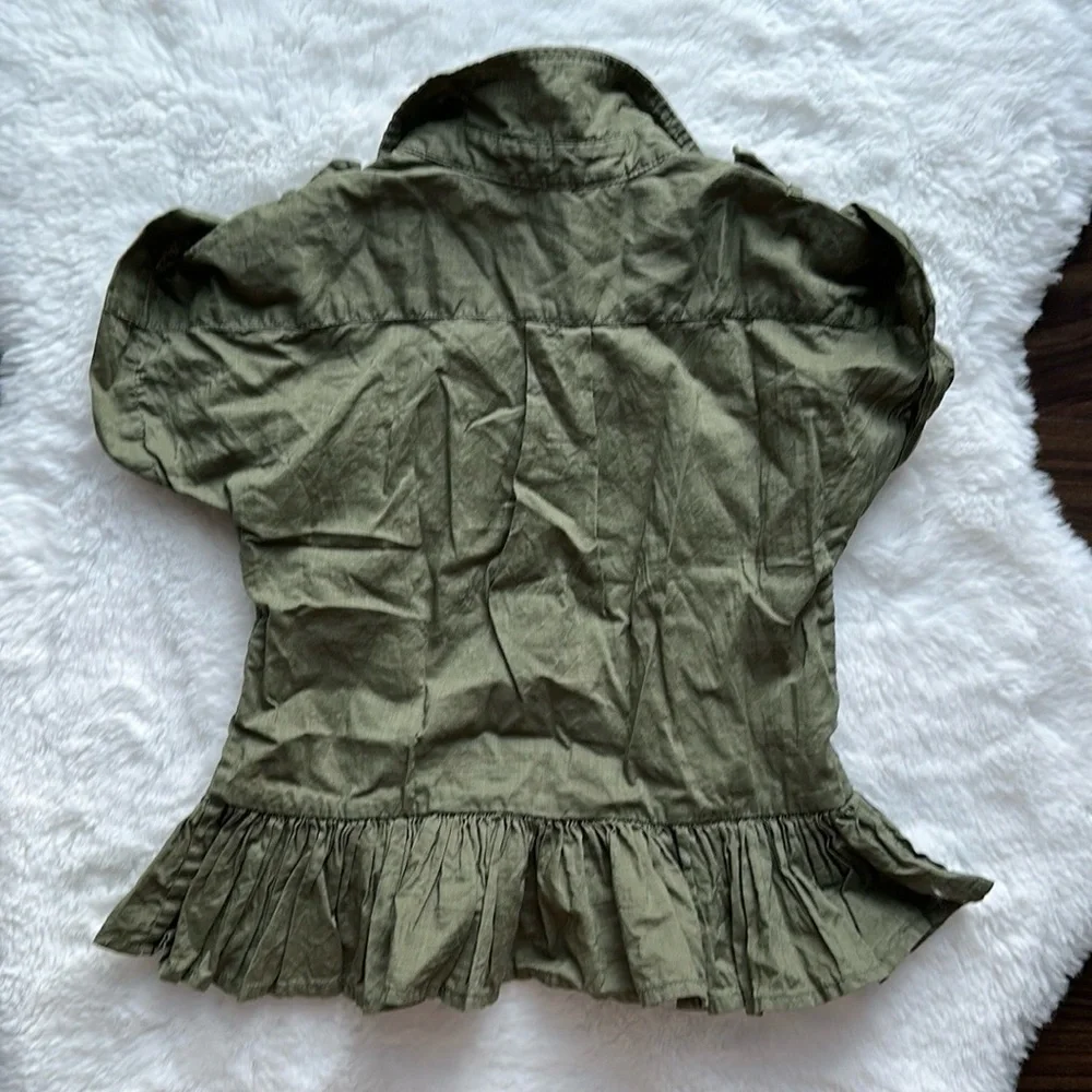 Ralph Lauren Baby Girl Peplum Utility Style Button Up Shirt/Dress Olive size 2T